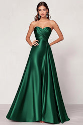Dunkelgrünes A-Linie Satin Herzausschnitt Langes Ballkleid